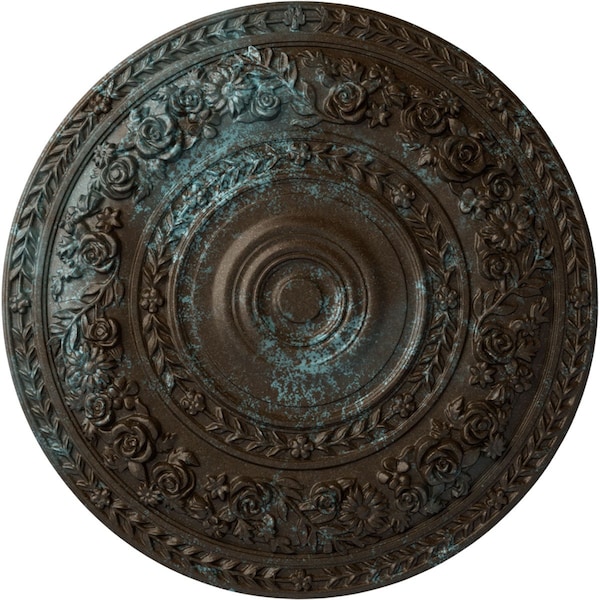 Ekena Millwork Rose Ceiling Medallion (Fits Canopies up to 13 1/2"), 33 7/8"OD x 2 3/8"P, Bronze Blue Patina CM33ROBBS - main